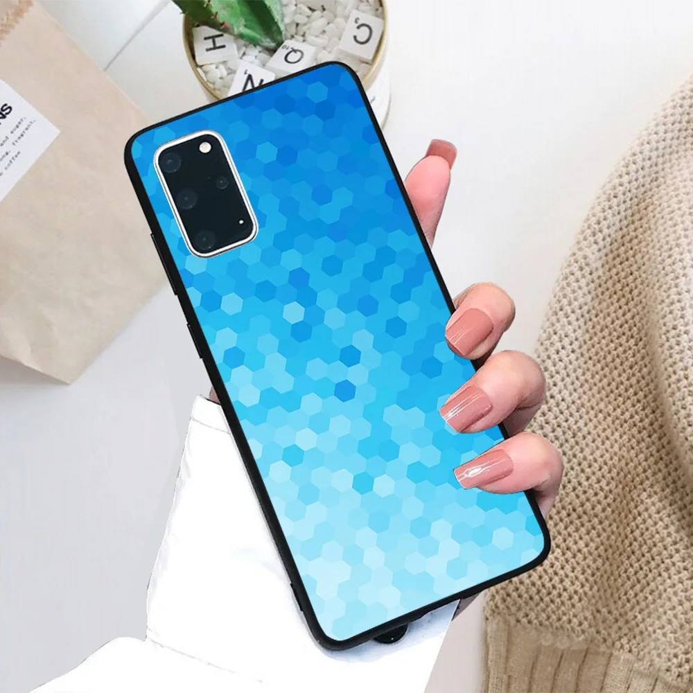 

For Samsung Galaxy Blue Tones Hexagonal Soft TPU Black Border Samsung Galaxy Case
