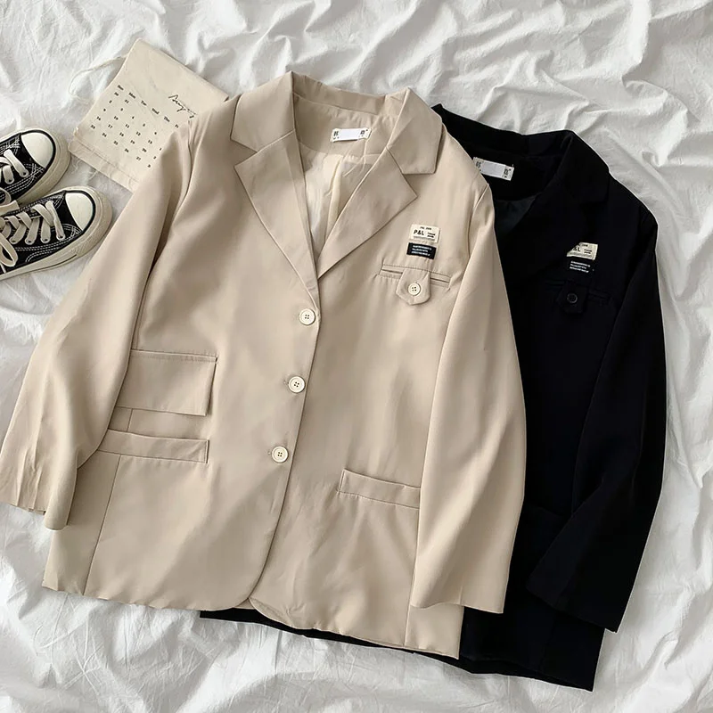 

Straight Solid Jacket Women Turn-down Collar Long Sleeve Outwear Cardigan Femme Korean Style Blazer Tops