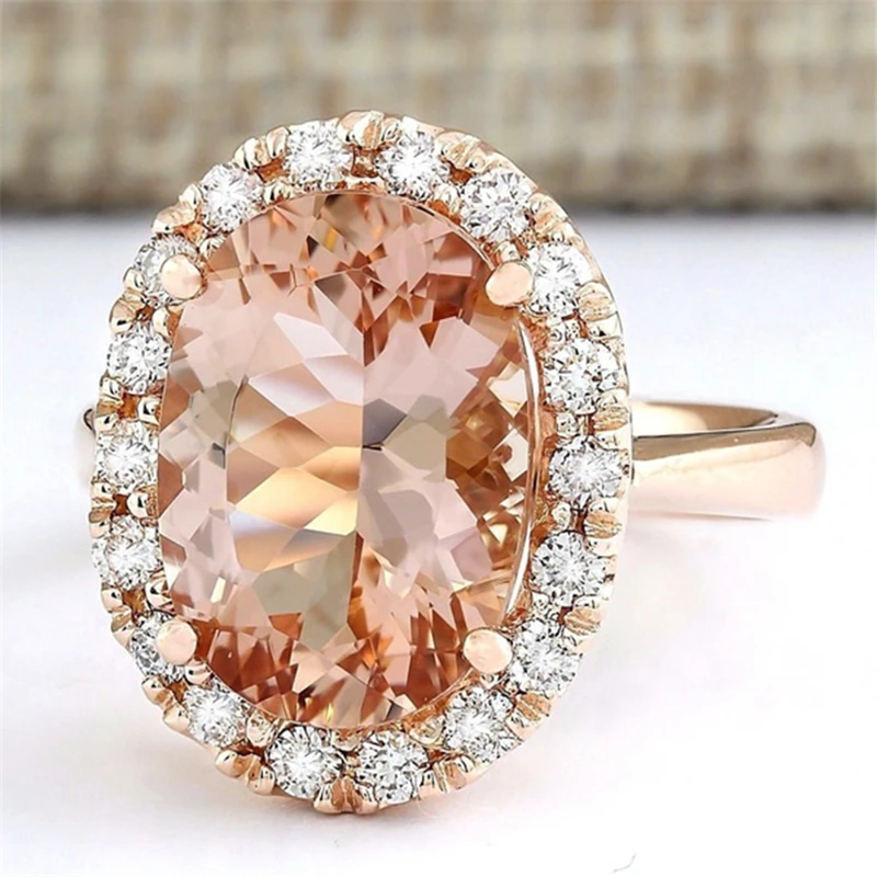 

HOYON 14K Rose Gold Color Gemstone Women's Ring Champagne Topaz Diamonds Style Bizuteria 925 Sterling Silver Color Jewelry Free