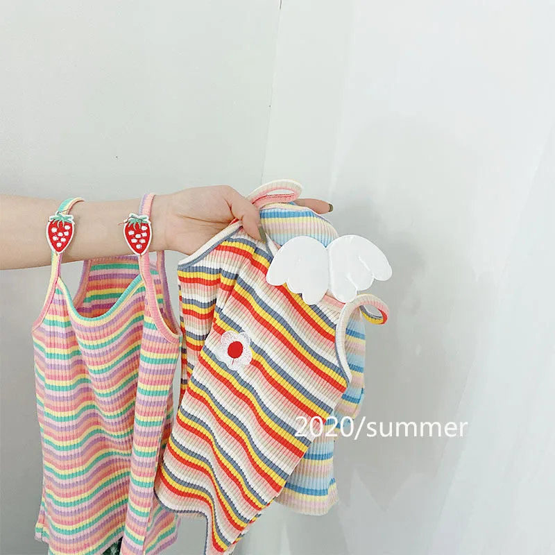 

Baby Clothes 2020 Summer New Toddler Girl Cute Sleeveless T Shirt Kids Lovely Striped Vest T Shirt Girls Rainbow Top Tees 2-7Y