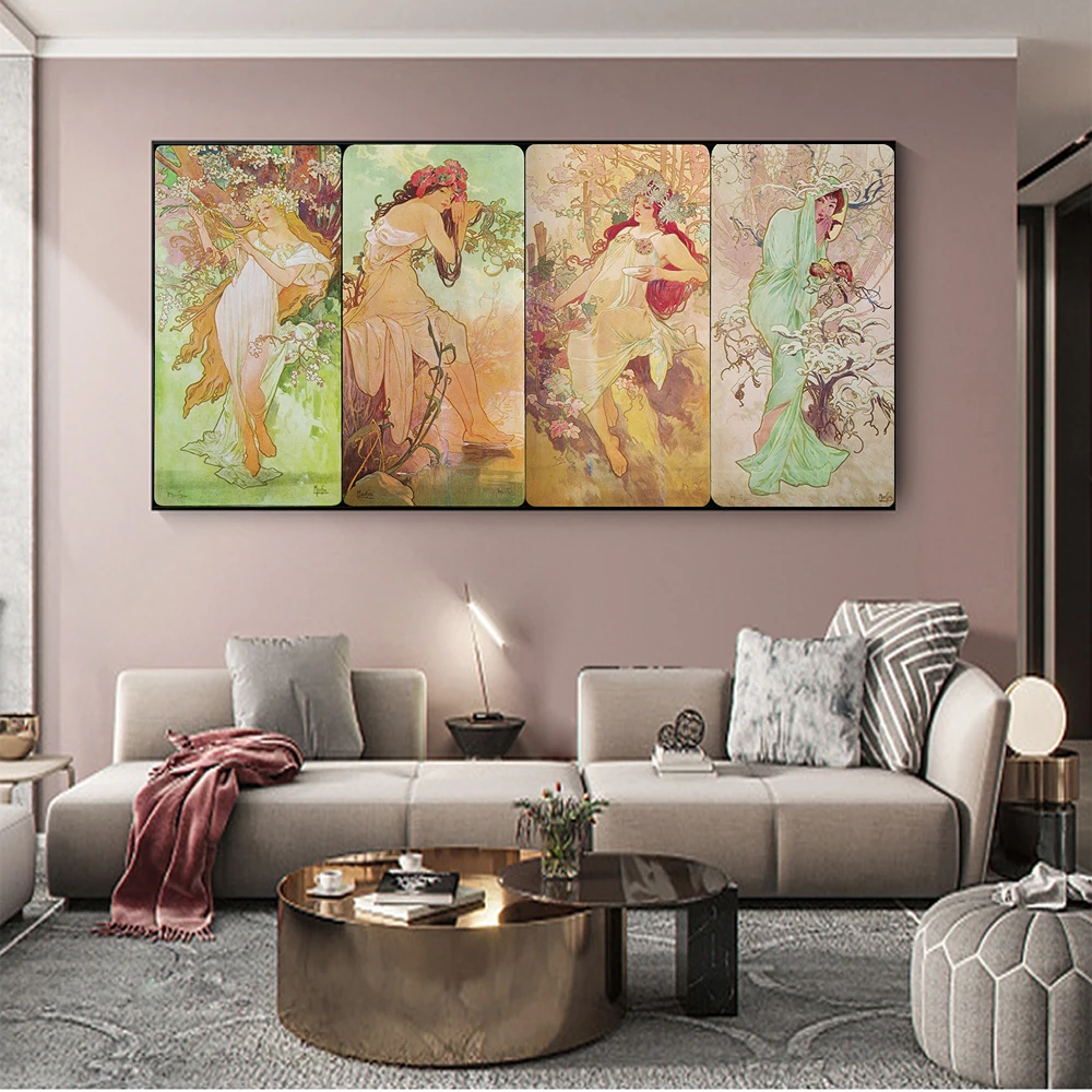Женская Картина на холсте Alphonse с изображением богини цветка все сезоны Настенная