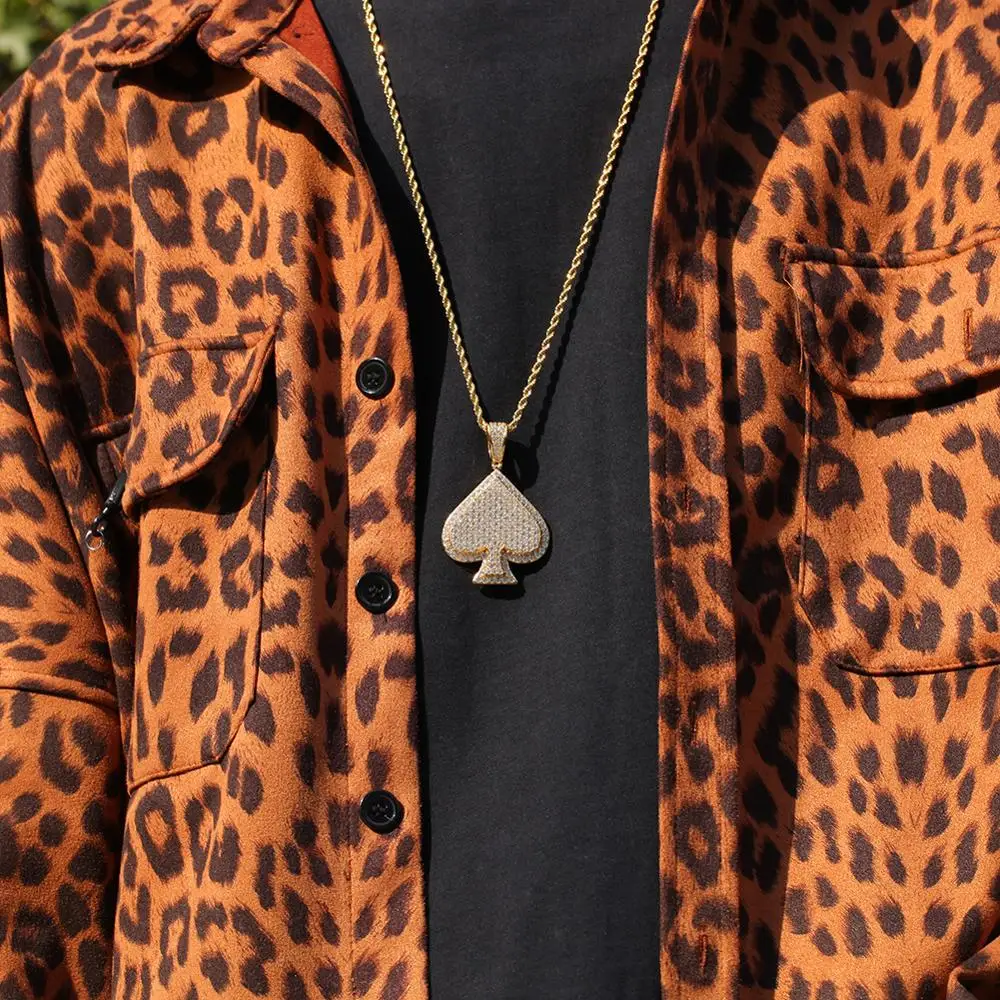 Ожерелье в стиле хип хоп с кулоном виде сердца пика из кубического покера