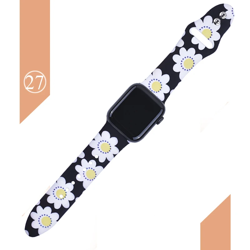 Цветочные полосы для Apple watch Series 5 4 3 2 1 40 мм 44 мм, силиконовый ремешок с принтом для iWatch Series 5 4 3 2 1 38 мм 42 мм - Цвет ремешка: Color 27