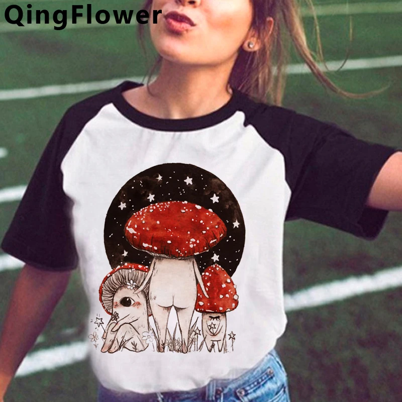 Mushroom top tees female graphic women casual print white t shirt ulzzang t-shirt vintage | Женская одежда