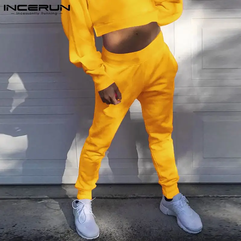 

INCERUN Men Casual Pants Elastic Waist Joggers High Waist Streetwear Leisure Trousers Men 2021 Solid Color Workout Sweatpants