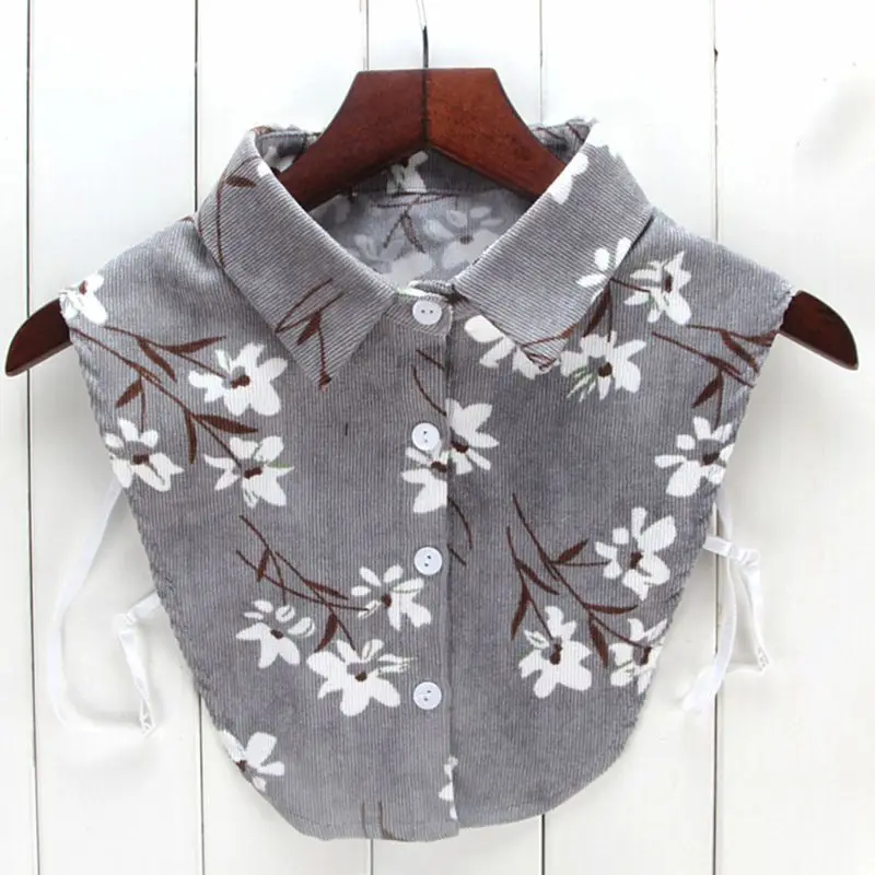 

Floral Printed Half-shirt Soft Corduroy Stand Fake Collar Necklace Choker Button