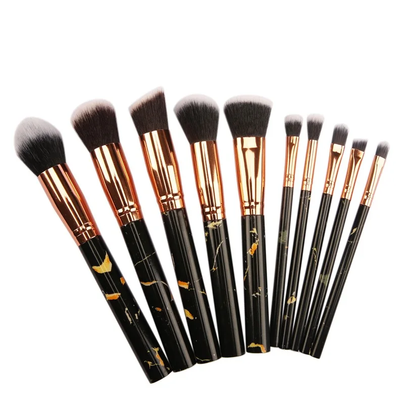 

Free shipping 10 Pcs Marble Texture Makeup Brush Set Make Up Brushes Eyebrow Eye Brow Shadow Liner Lip Fan Beauty Cosmetic Tools