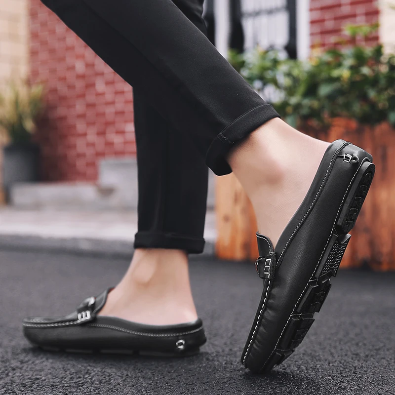 Lofer Shoes Man Half For Men Formal Mens Loafers Leather Male Business Fashion Casual Light Driving Flat | Обувь