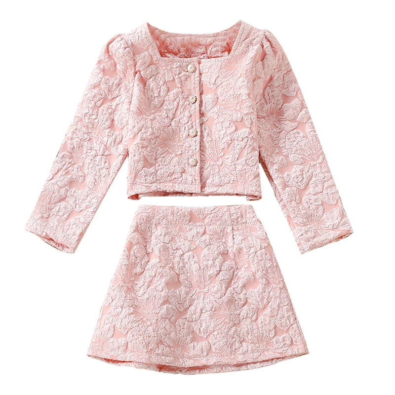 2 шт. кружевной топ с квадратным вырезом и юбка|Комплекты одежды для девочек| |