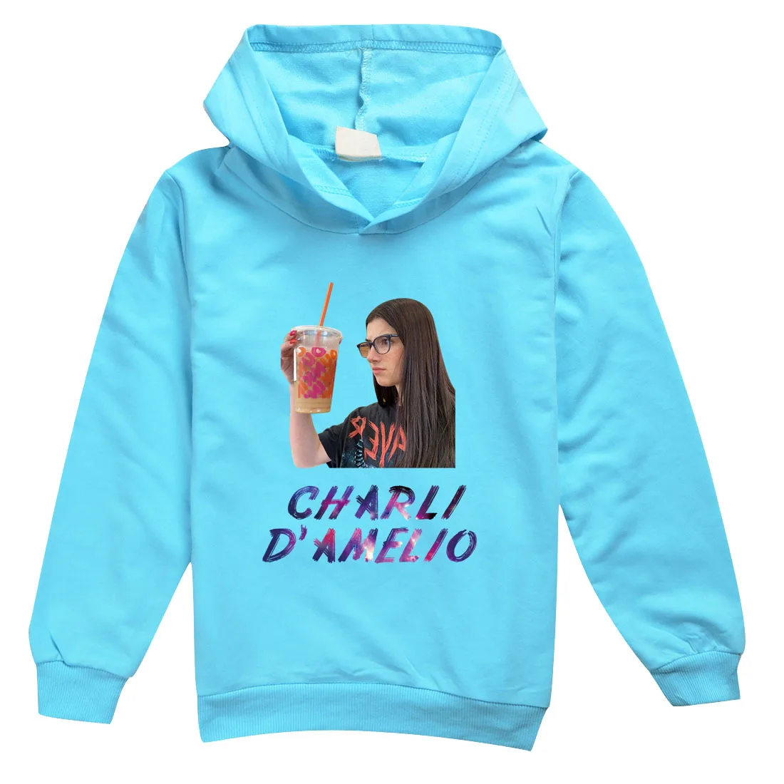 

2-16Years Fall Fashion Charli D'Amelio Merch Ice Coffee Hoodie Kids Sweatshirt Boys Casual Hoody Coats Teenage Girls Clothing