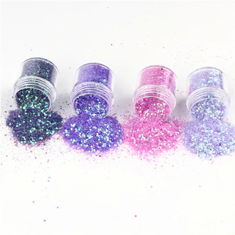 Пурпурно розовая серия для макияжа блески 1 баночка UntraFine Nail Glitter Power шестигранная