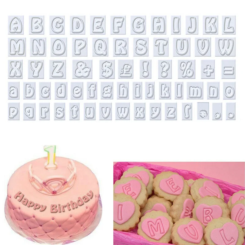 

64pcs English uppercase and lowercase letters symbols fondant birthday cake decoration plastic cutting mold baking tools