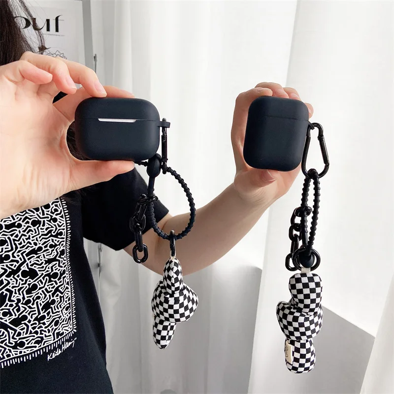 

Black Checkerboard Knot Pendant Apple AirPods 1 2 Pro Case Cover iPhone Earbuds Accessories Airpod Case Air Pods Case