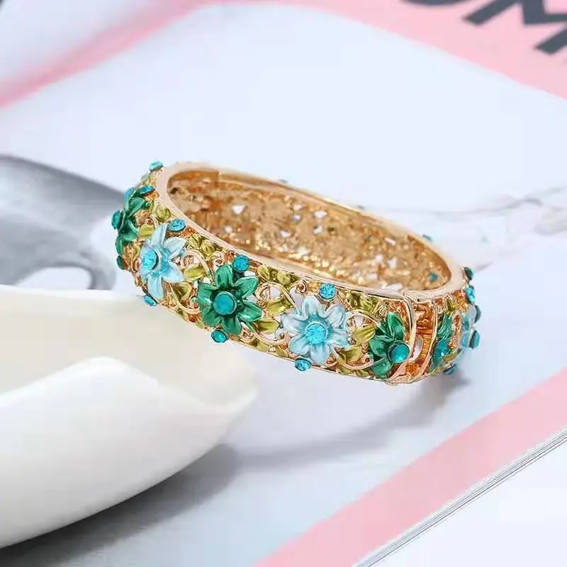 Перегородчатый браслет с широкой ручной росписью ручная работа украшения