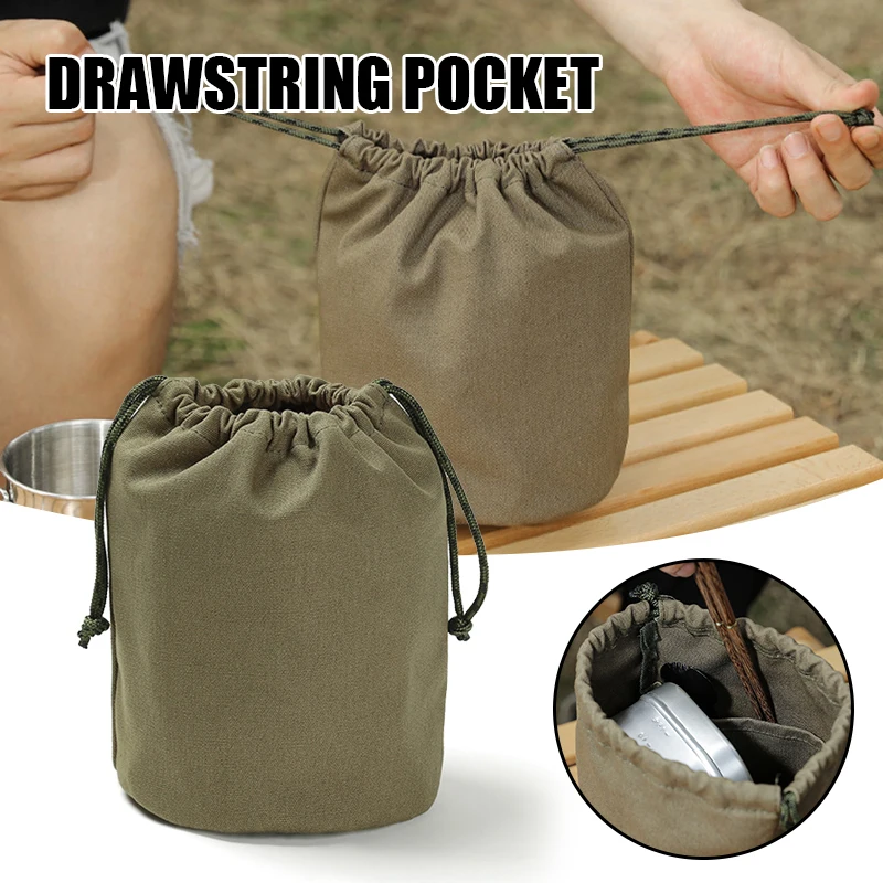 

Canvas Cloth Drawstring Storage Bag Portable Large Capacity Canvas Bag Outdoor Camping Tableware Sundries Storage Bag jlrr