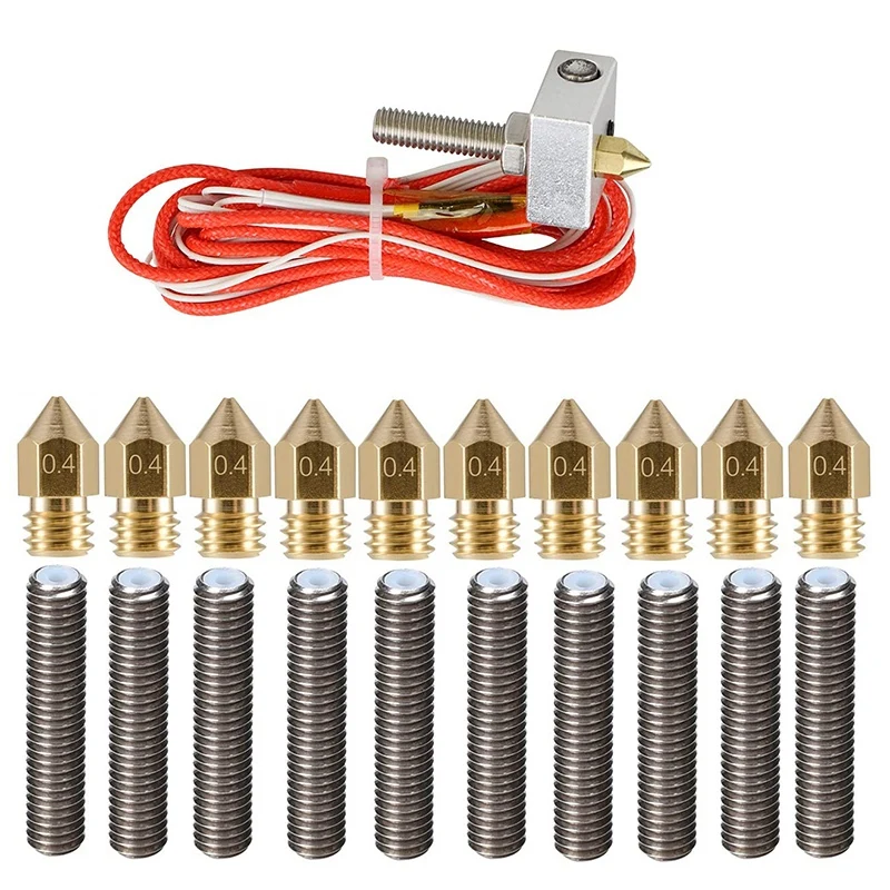 

MK8 Extrusion Head Kit, 3D Printer Extruder Hot End Kit,With 10Pcs 12V Extruder 0.4Mm Nozzle And 10Pcs M6 Throat Tube