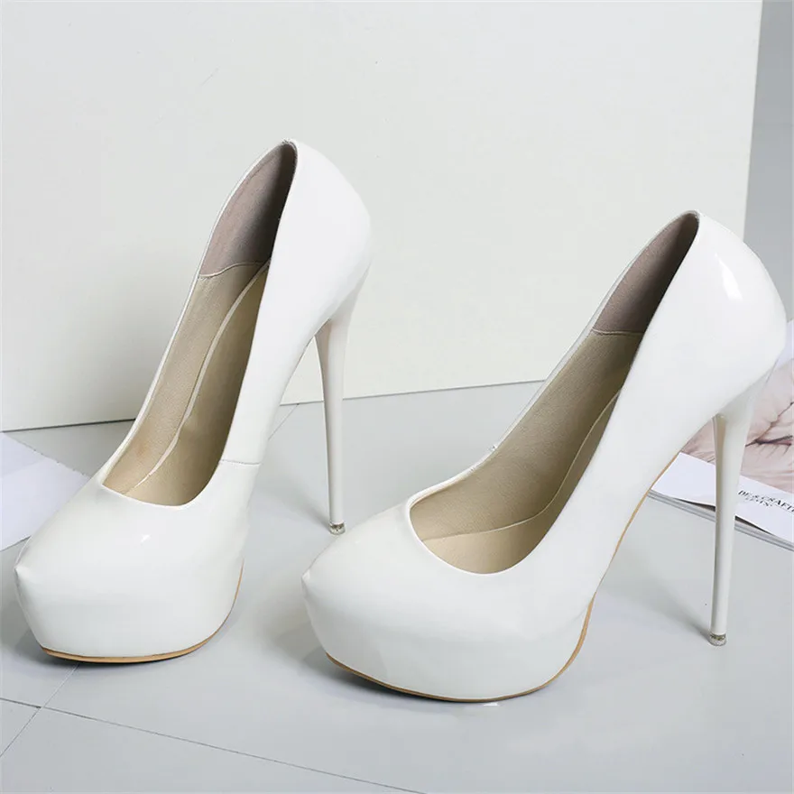 

Big Size 41-47 Patent Leather Red Wedding Shoes 2021 Women Round Toe Super High Heels 16cm Pumps Sexy Platform Party Shoes Woman