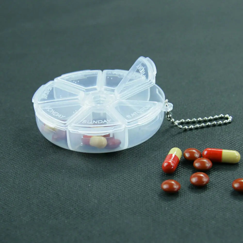 

7 Days Weekly Pill Box Dispenser Round Tablet Pill Holder For Travelling Organizer Container Dispenser Solitters Box