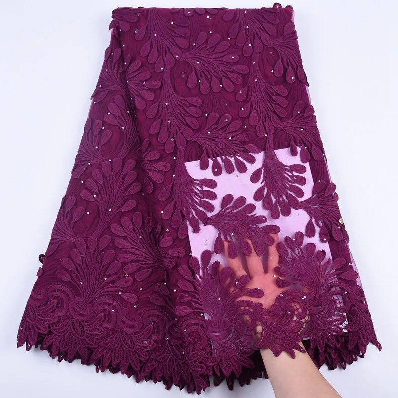 

Latest Wine Red African Embroidery Tulle Lace Fabric 2019 High Quality French Milk Silk Lace Fabric With Sequins 5 Yards S1704