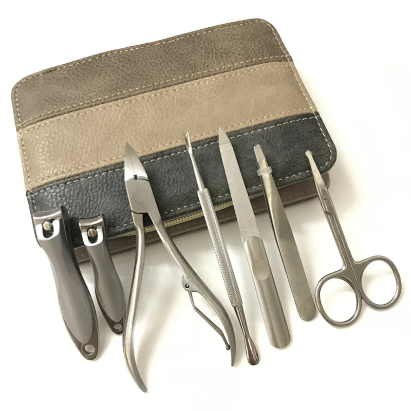 

7 In 1 Stainless Steel Manicure Set Professional Nail Clipper Kit Of Pedicure Tools Ingrown Toe Nail Cutter With Bag
