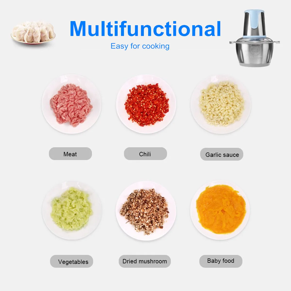 

2 Speeds Stainless Steel 2L Capacity Electric Chopper Meat Grinder Mincer Food Processor Slicer Automatic Mincing Machine 300W