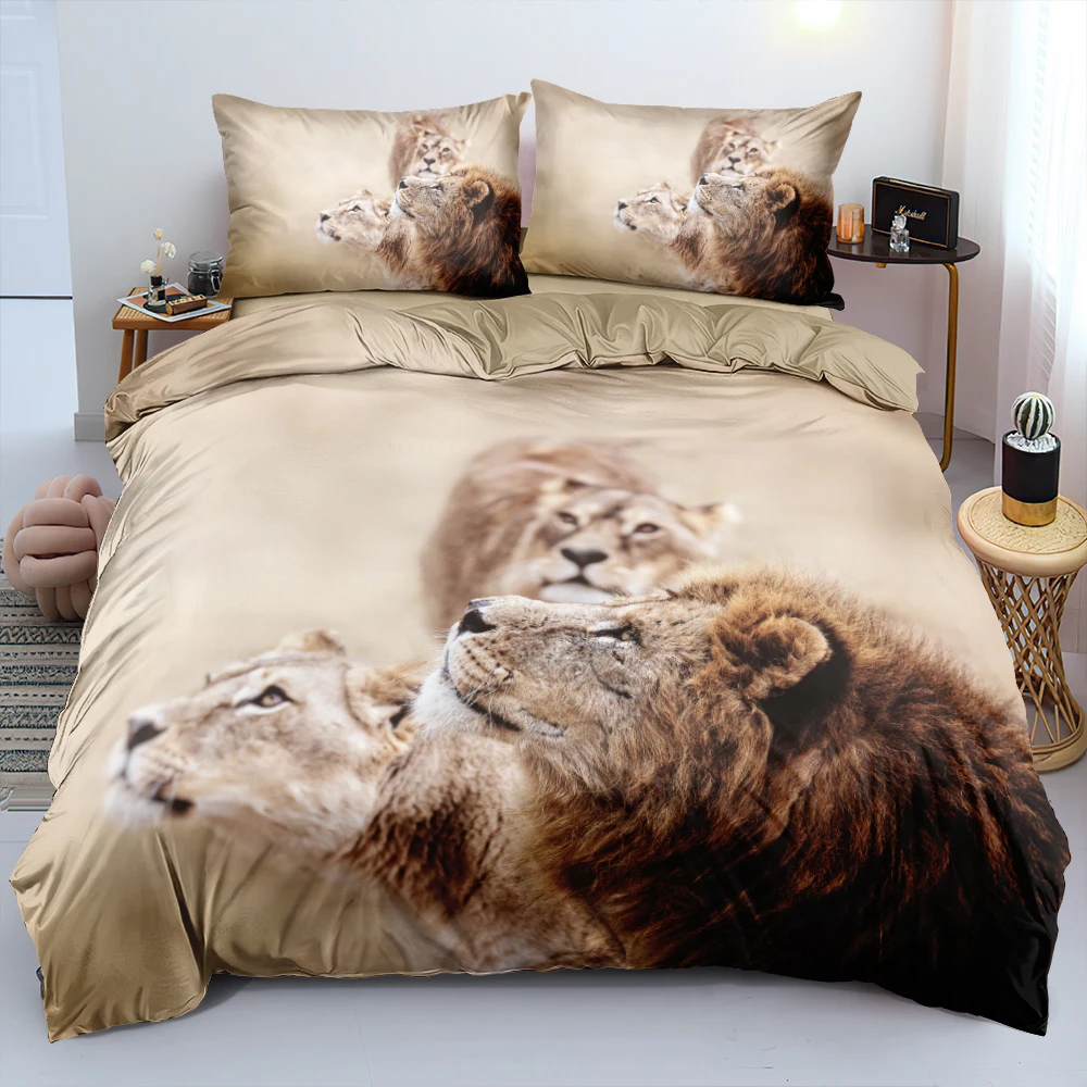 Lion Bed Linens 3D Animal Duvet Cover Sets and Pillow Slips Full Double Single Twin Queen King Size 160*200cm Camel Bedclothes