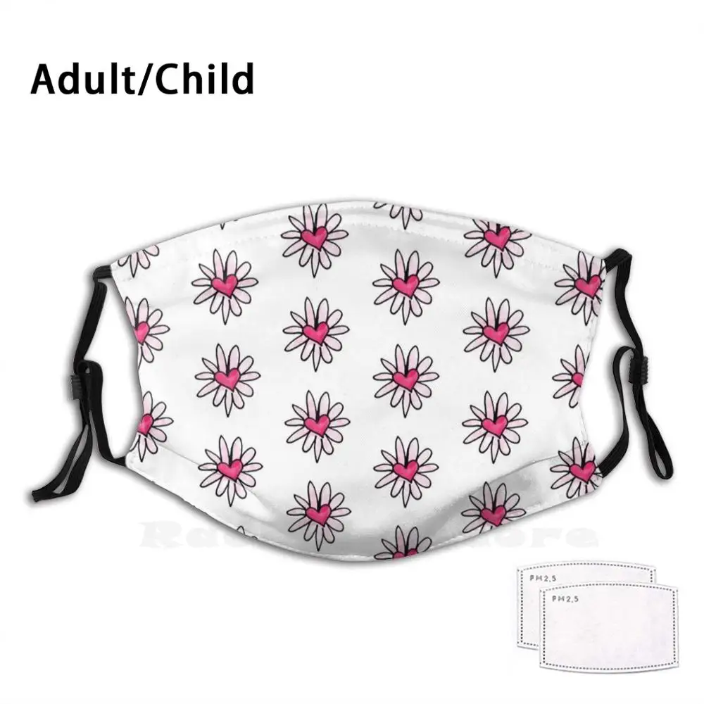 

Маска для лица многоразовая с фильтром Pm2.1658, маска для лица с сердечками и цветами, с забавным принтом