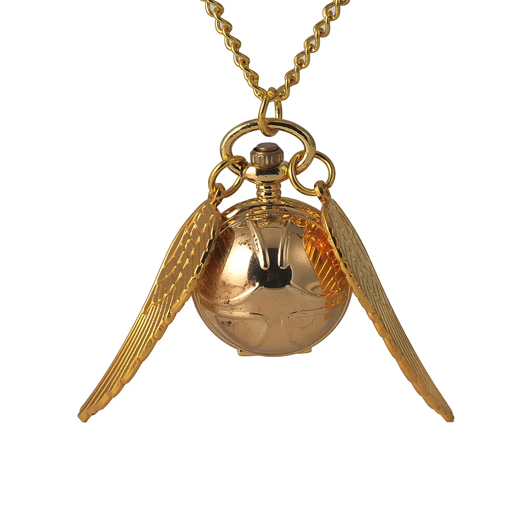 Gold with wings Часы Ретро Snitch шарообразные кварцевые баскетбольные карманные часы модный свитер Крылья Ангела ожерелье цепочка подарки для мужчин и женщин - Цвет: Gold with wings