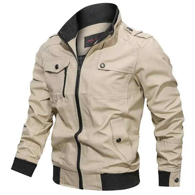 

Men's Military Cargo Zip Up Jacket Plain Coats Bomber Casual Jackets Winter