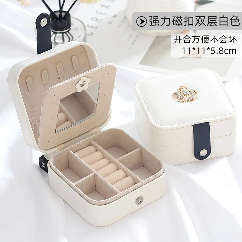 

AVEBIEN New Simple Korean Creative Travel Portable Earrings Jewelry Storage Box Leather Small Jewelry Box