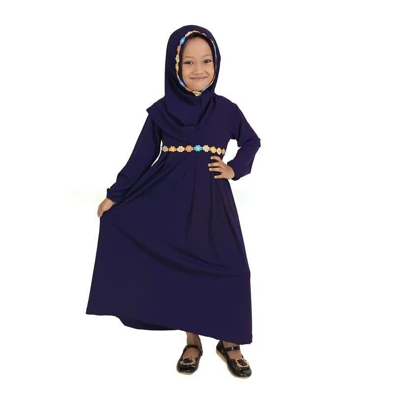 Качественный комплект из двух предметов, цветочное украшение, мусульманское детское платье абайя для девочек + хиджаб, Дубай, Турецкая Скла...