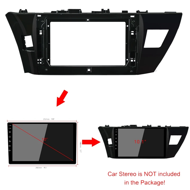 10.1 Inch 2 Din Car Stereo Radio CD DVD Player Panel Audio Trim Frame for Toyota Corolla Altis