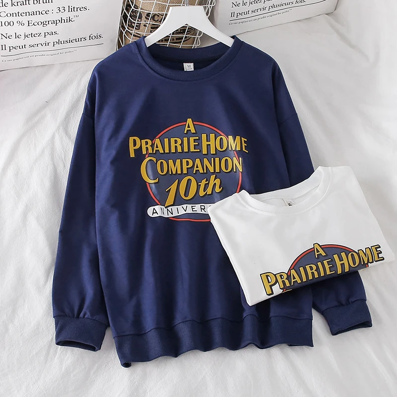 

Осень 2020 Новинка в стиле Харадзюку свободный тонкий свитер с круглым вырезом с английским принтом для студенток Повседневный Универсальны...