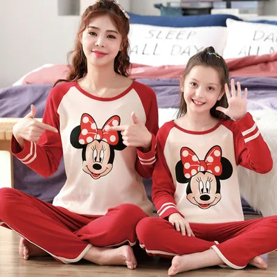 Семейные рождественские пижамы для мамы и дочки в одном стиле, платья Hello Kitty одежда из хлопка с длинными рукавами детские пижамы, для детей - Цвет: 2
