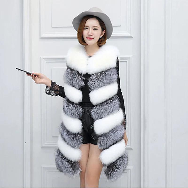 Женский Длинный жилет из искусственного меха комбинированный контрастных