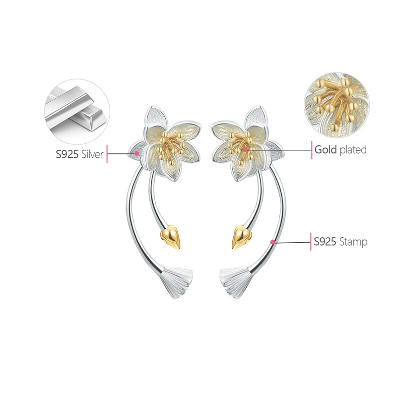

Lotus Fun Moment Real 925 Sterling Silver Lotus Whispers Drop Earrings Dual Use Elegant Flower Earrings for Women Fine Jewelry