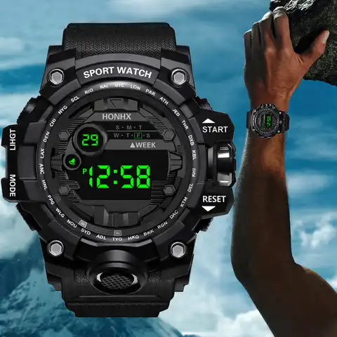 Модные водонепроницаемые мужские светодиодные цифровые часы с секундомером и датой, резиновые спортивные наручные часы, электронные наруч...