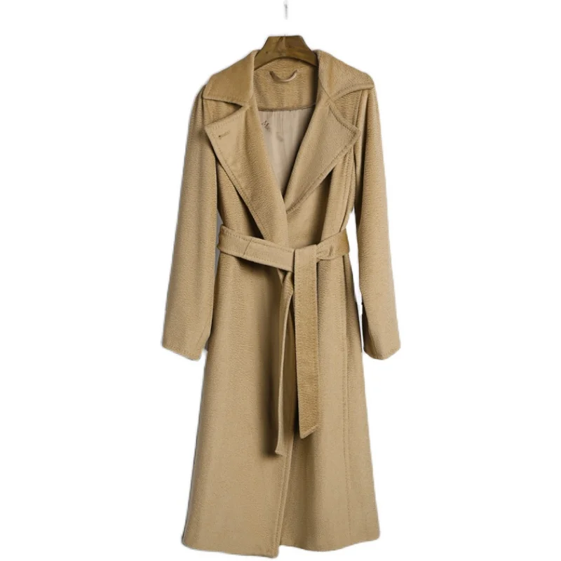 

2021 autumn and winter new fashion water ripple coat women's coat pure camel wool women's woolen coat winter