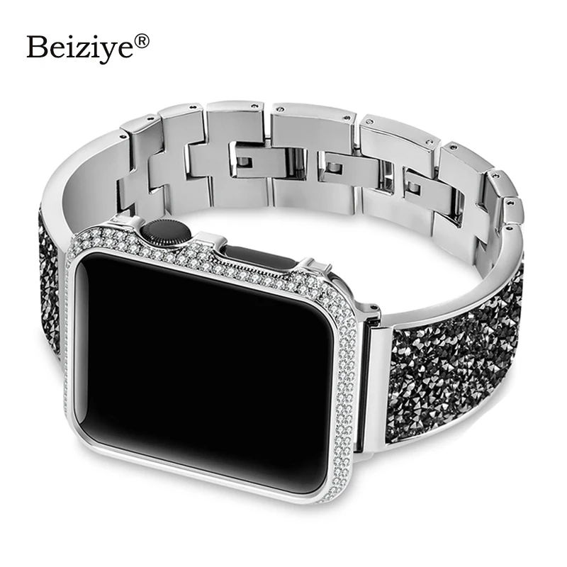 Роскошный Алмазный ремешок для apple watch 38 мм 42 мм 40 мм 44 мм серия 5 4 3 защитный чехол для iwatch браслет из нержавеющей стали