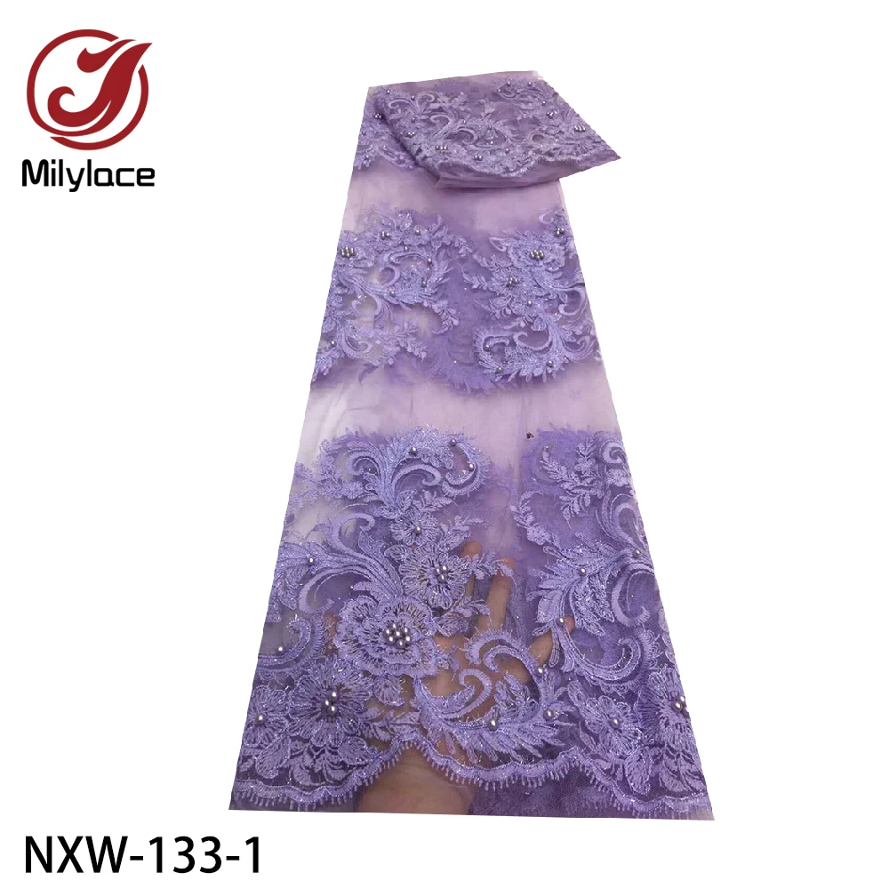 

Milylace 2020 Fashion Embroidered Beaded French Tulle Lace Fabric High Quality African Lace Fabric for Wedding NXW-133