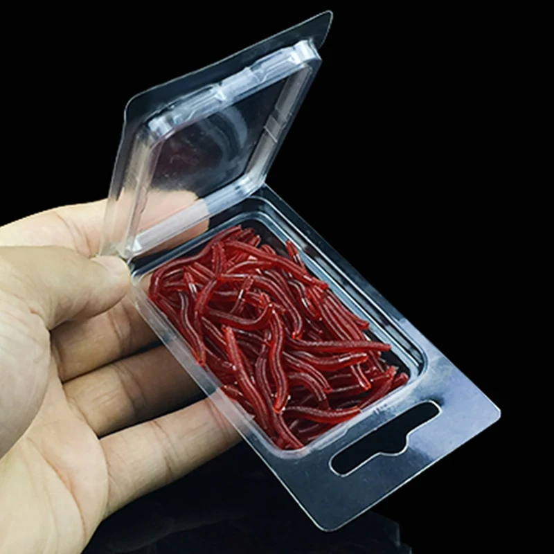 50pcs/kit Soft Lure Fishing Simulation Earthworm red Worms Shaped Lifelike Reusable Smell BaitArtificial | Спорт и развлечения