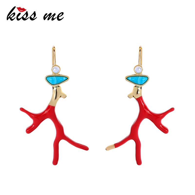 Kissme уникальные Броши с красной эмалью в виде коралл серьги для женщин акриловой