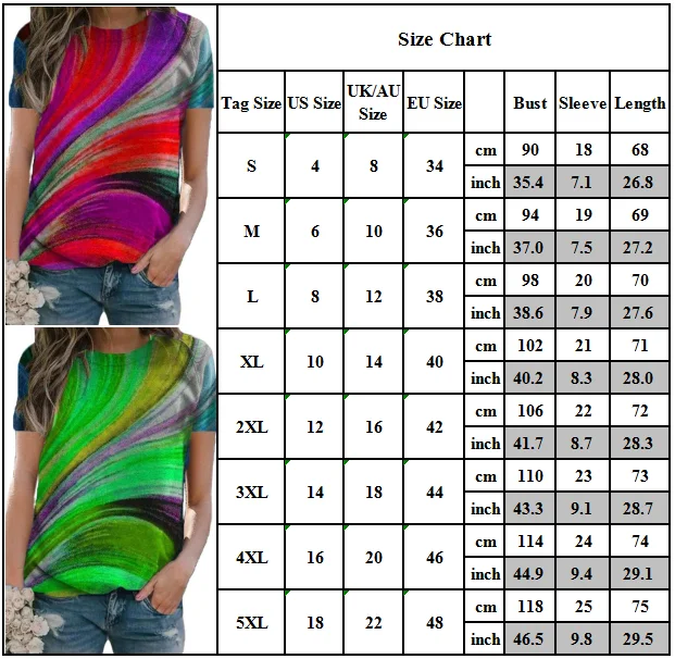 

Womens Ladies Tie Dye Colorful Short Sleeve Casual T-Shirt Blouse Top Tee Summer