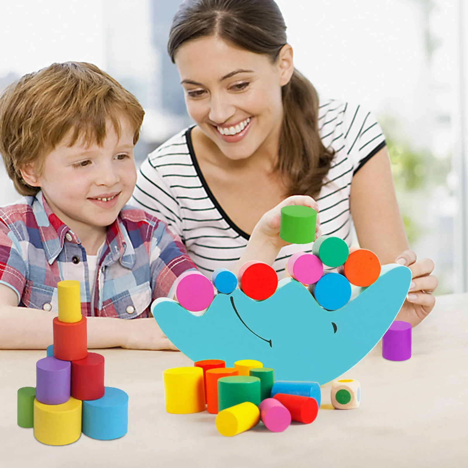

Wooden Balancing Blocks Moon Base Cylindrical Tower Toys For Toddlers Color Block Early Educational For Boys And Girls