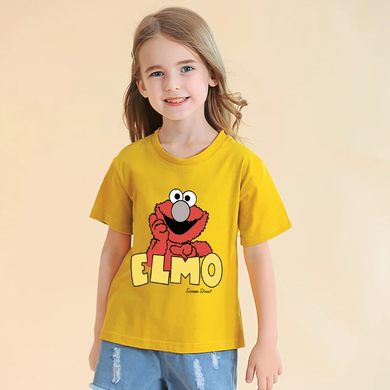 

Summer Sesame Street Elmo Cartoon Print T Shirt Boys And Girls Harajuku Short Sleeve Cotton Tops Casual Funny Kawaii Kids Tshirt
