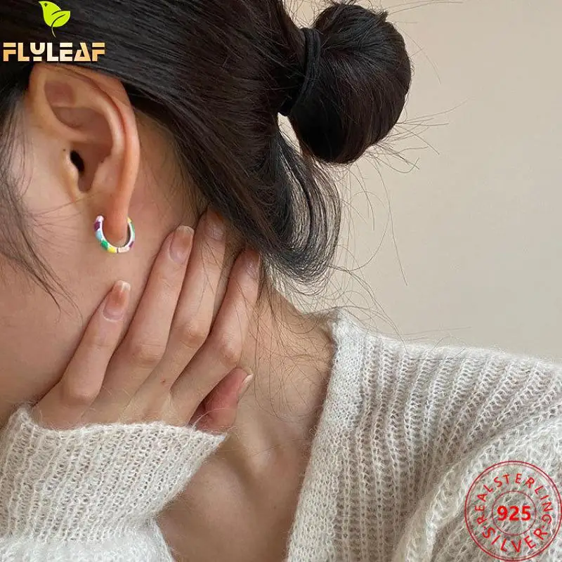 

Женские серьги-кольца из серебра 100% пробы, с радужной пряжкой