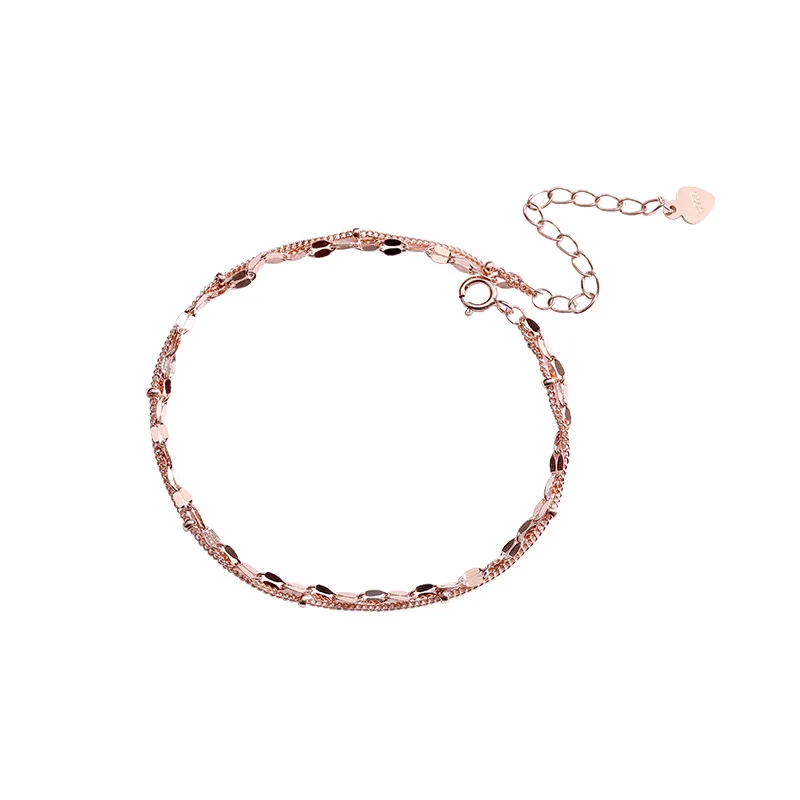 

925 Silver Double Layer Rose Gold Bracelets Bijoux Minimalism Bangles Vintage Bohemian Joyas Silver Women Bangles