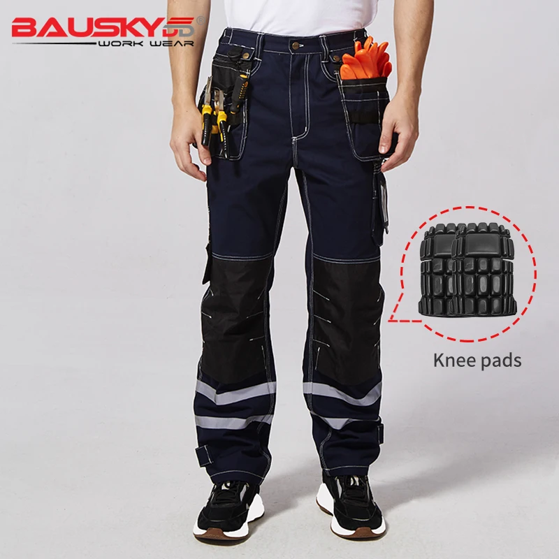 

B114 With knee pad Bauskydd autumn winter cotton multi-tool pockets workwear overalls mens work pants safety clothing trousers