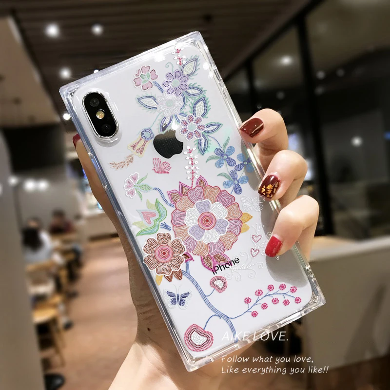 Квадратная сияющая блестящая прозрачная фотография для iPhone11 pro XS Max 8 7 Plus 6 6S