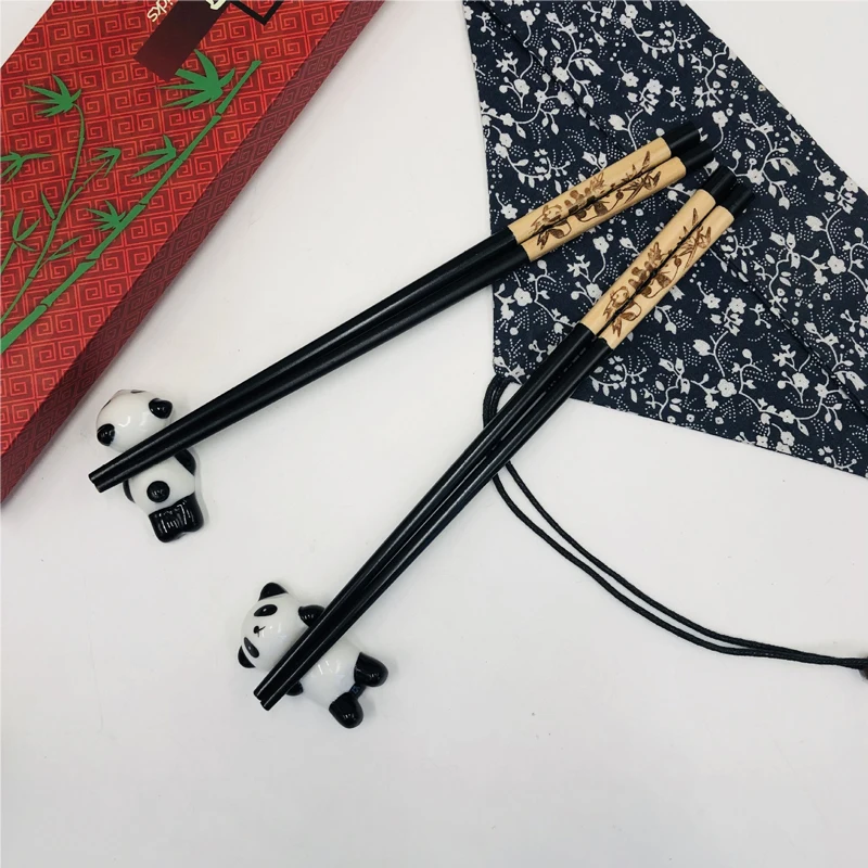 Деревянные китайские палочки для еды YIMING 2 пары Подарочная коробка с рисунком